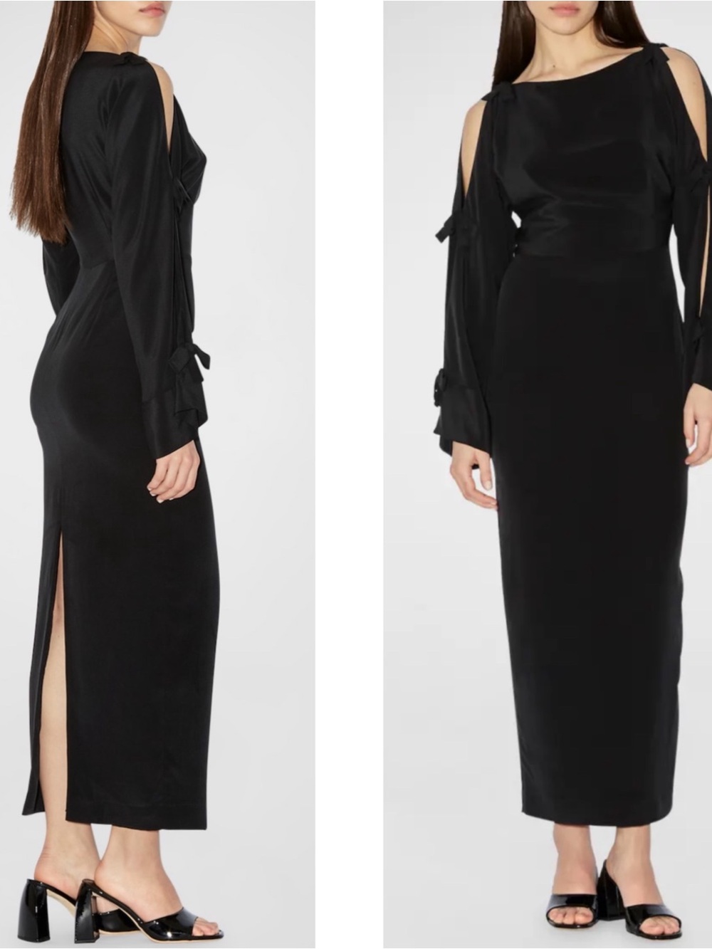 BERNADETTE Candela Silk Bow Embellished Cutout Long Sleeve Black Maxi Dress Sz 4